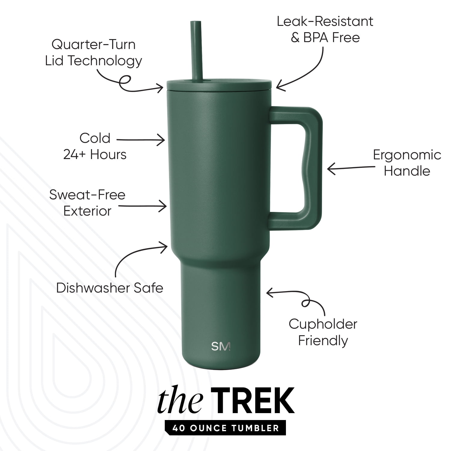 Simple Modern 40 fl oz Insulated Stainless Steel Trek Tumbler with Straw Lid | Forest