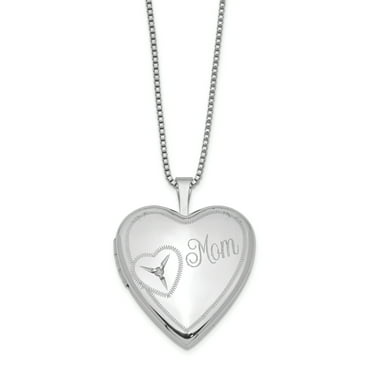 Primal Silver Sterling Silver Rhodium-plated 20mm Mom with Diamond Heart Locket with 18-inch Box Chain