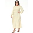 thumbnail image 4 of Women's Plus Size Smocked Fall Dress Sweet High Waisted Chiffon Midi Long Dress,4X-Large,Beige, 4 of 7