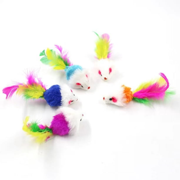 Ratón de gato de imitación de felpa, divertido juguete para gato que se golpea solo, ratón de juego y hierba gatera de razas medianas, 5 uds. (Color)