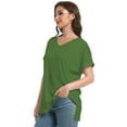 thumbnail image 4 of Women's V Neck T-shirt with Rolled Sleeves, Summer Loose Fit Tops with Side Split, 4 of 5