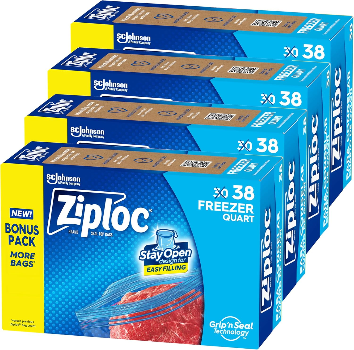 Ziploc Double Zipper Freezer Bags 1qt 2.7mil 7 x 7 3/4 Clear w