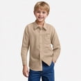thumbnail image 2 of HCNTES Long Sleeve Polo Shirts for Boys 10-12 Casual Striped Shirt Button Closure Soft Fabric Baby T Shirts Tops(Khaki,13-14 Years), 2 of 9