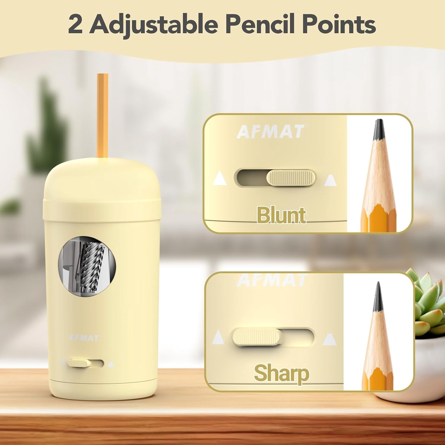 AFMAT Electric Pencil Sharpener, Fully Automatic Pencil Sharpener for 7-8mm Pencils & Colored Pencil, Auto in & Out, Rechargeable Vertical Hands-Free Sharpeners for Classroom/Home/Office,Yellow