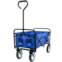 Utility Folding Wagon Cart, Outdoor Portable Large Capacity Wagon with Cup Holders, Collapsible Beach Cart with All-terrain Wheels, Trolley Wagon for Garden, Beach, Camping, Shopping, Blue, D5786