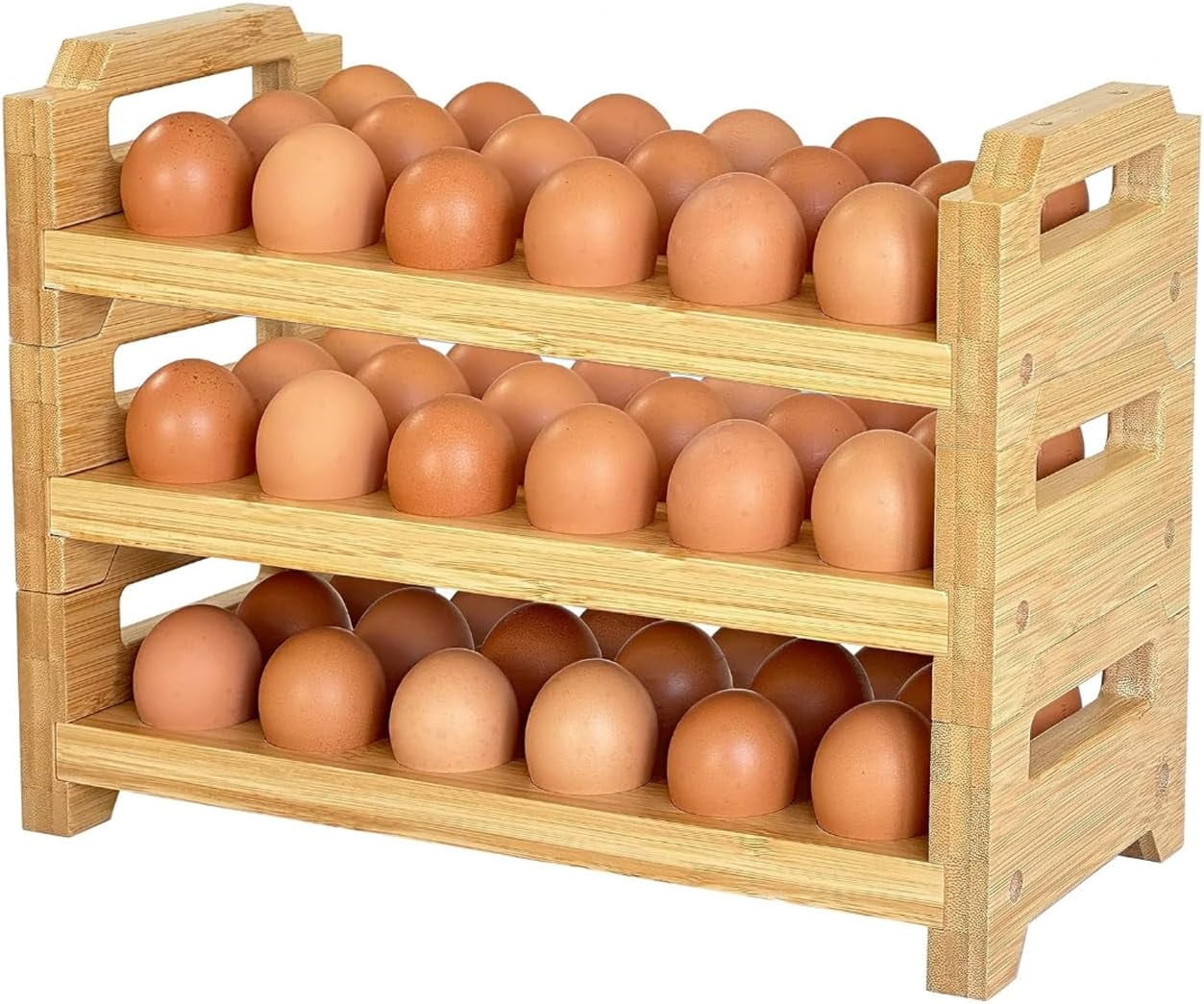 Bamboo Egg Holder Countertop Stackable Design for Fresh Eggs Farmhouse Egg Tray Storage Display Rack Kitchen Counter Top Organizer Wooden Egg Stand Fits Quail Duck Turkey Chicken Eggs (Modern)