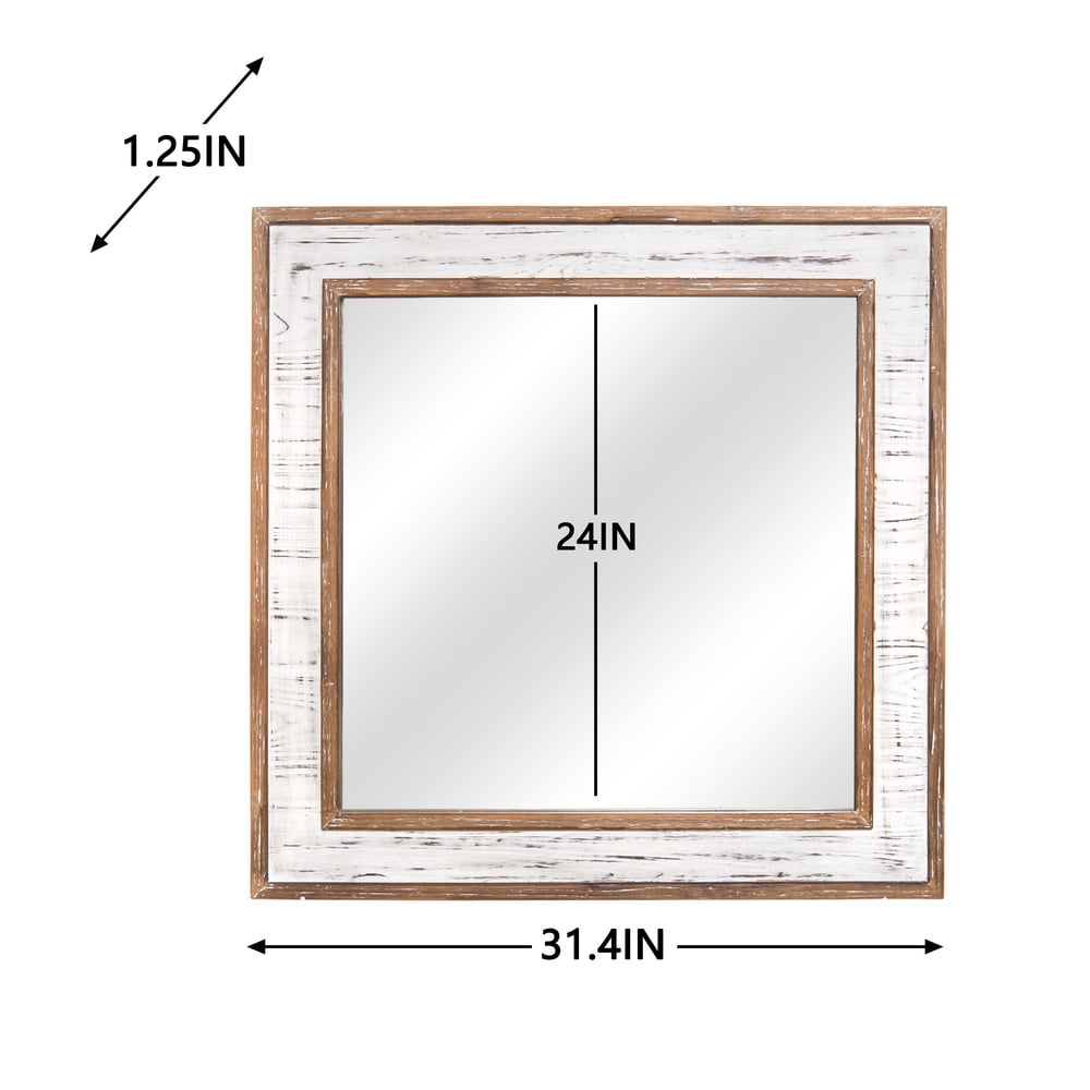 Lowestbest Square Decorative Mirror, Retro Style Wrought Iron Farmhouse Wall Mirror for Bathroom, Porch etc, Antique White