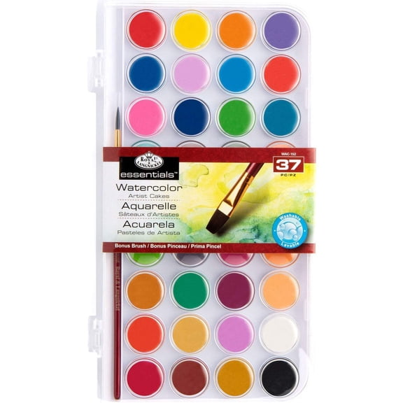 Royal & Langnickel Essentials Assorted Colors Watercolor Cakes with Brush 37 Pieces