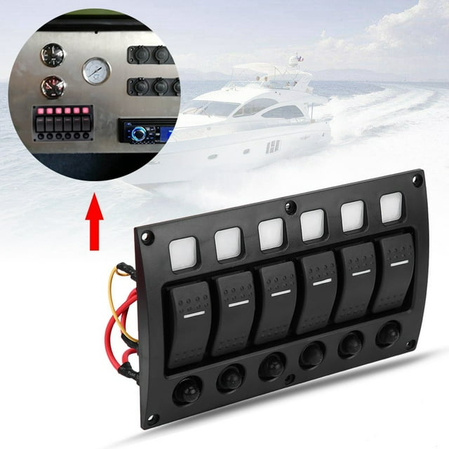 Rocker Switch Box, ABS Car Boat RV Yacht 6P 12/24V On/Off Toggle Switch Panel With LED Light Indicator Circuit Breaker