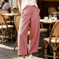 thumbnail image 5 of hoksml Women Button Fly Gingham Plaid Cropped Wide Leg Pants High Waist Loose Ankle Trousers for Vacation Street Daily Casual Wear, 5 of 8