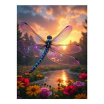 Diamond Art Kit for Adults, Dragonfly Sunset Over Flower Garden Diamond Painting for Adults Beginners, 5D DIY Diamond Art Painting Kits, Colorful Diamond Painting Craft for Home Decor 12x16