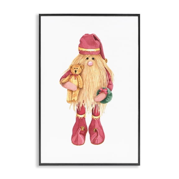 Stupell Industries Santa's Elf with Teddy Bear Black Framed Giclee Art, design by Nancy Overton, 18 x 12