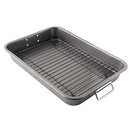 

Chef Pomodoro Nonstick Carbon Steel Roasting Pan Roaster with Flat Rack 16 x 11