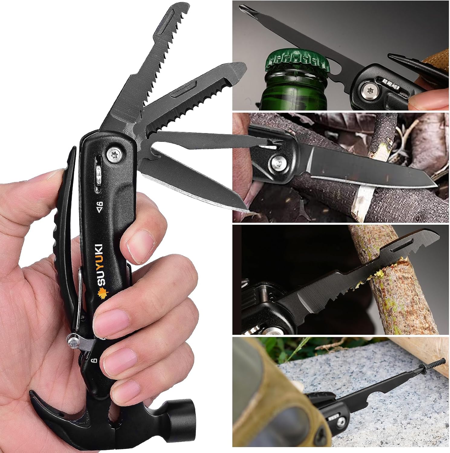 RGHJAR-Hammer Multitool Birthday Gifts for Men, 12 in 1 Hammer Multitool with Snowflake Multi-Tool Gifts for Men Camping Essentials, Gifts for Men,Stocking Stuffers Gifts for Adults Men