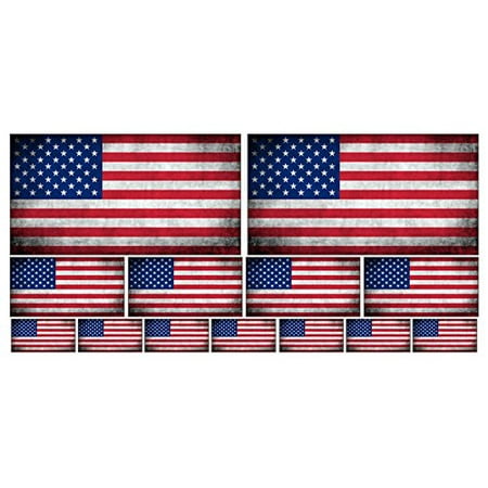 Vintage Flag Round Sticker - Sheet of Multiple Sized Vintage American Flag Stickers (scrapbooking small us usa)