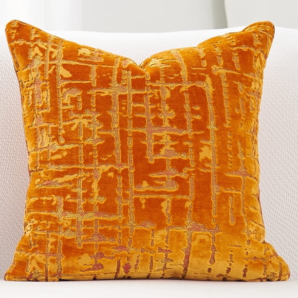 Alerfa Housse de Coussin Carrée 20 x 20 Pouces à Carreaux Géométriques Broderie Rayée en Velours Housse de Coussin de Luxe Moderne Décorative pour Canapé Salon Chambre Voiture Orange