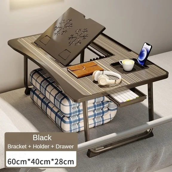 Foldable Laptop Desk for Bed with 6 Gear Adjustable Height Stand, Lap Table, Breakfast Tray, Writing Desk with Drawer for Working and Gaming
