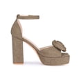 thumbnail image 3 of BLISSFUL STEP Women's Flower Square Toe High Platform Chunky Heel Sandals Khaki 11, 3 of 8
