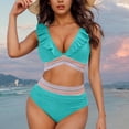 thumbnail image 1 of Traje de baño de bikini de verano para mujer, de color liso, con cojín en el pecho y sin soporte de acero, sin espalda, con tirantes, de nailon., 1 of 7