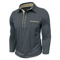 thumbnail image 5 of Mens Polo Shirt Classic Loose Fit Casual Long Sleeve Tops with Pocket Button Collared Fall Solid Color T Shirts for Man Grey XXL, 5 of 7