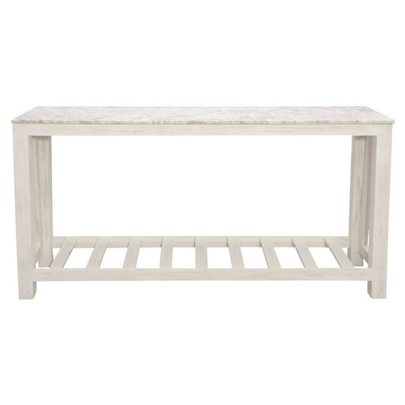Bellamy White Marble Console Table in Farmhouse Sur Tone on Solid Wood Base