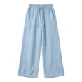thumbnail image 5 of ZHYou No Boundarie Womens Wide Leg Pants Drawstring High Waist Lightweight Flowy Floor Length Casual Lounge Trousers with Side Pockets,Light Blue,Size L, 5 of 7