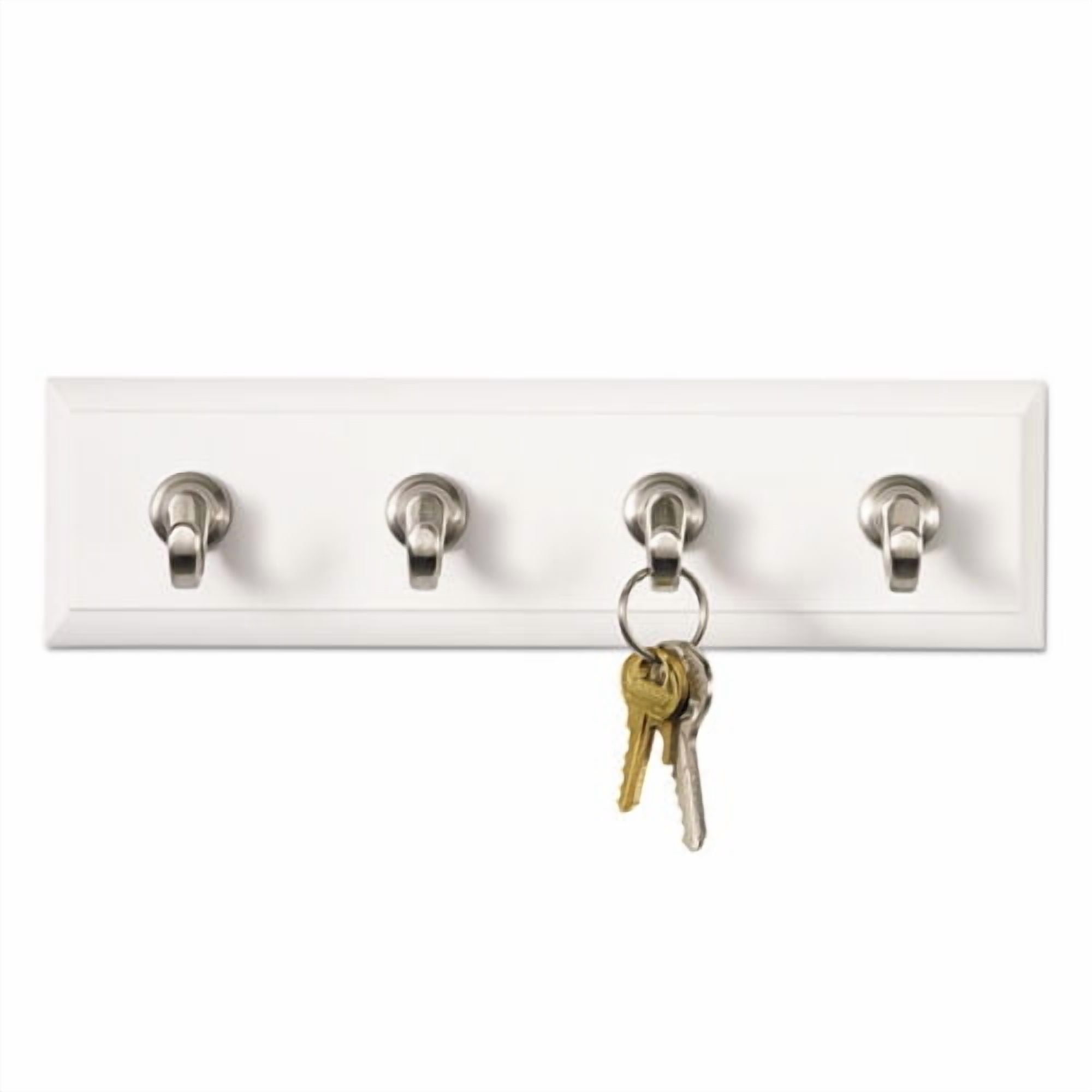 Decorative Key Rail, 8w X 1 1/2d X 2 1/8h White/silver, 4 Hooks/pack | Bundle of 2 Packs