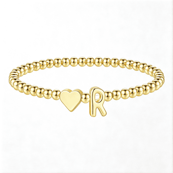 DESIGNICE Heart Initial Bracelet for Women-Gifts for Kids Girls,Dainty 14K Gold Plated Beaded Bracelets for Women Teen Girls Trendy Letter A-Z Personalized Heart Jewelry Gifts