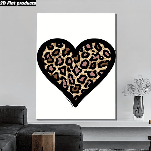 Leopard Print Heart Canvas Wall Decor Ready to Hang Living Room