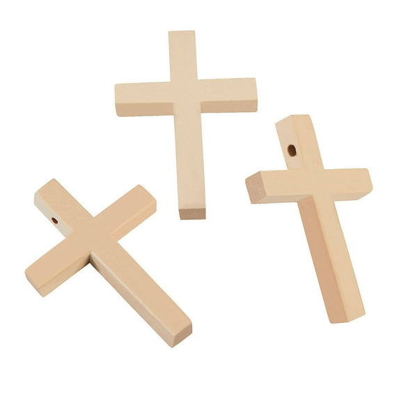 Natural Wood Cross Beads - Craft Supplies - 100 Pieces