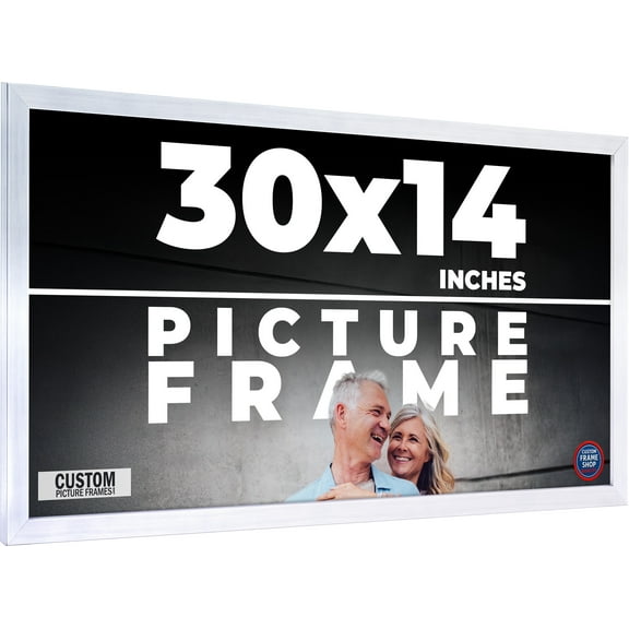 30x14 Frame Silver Stainless Steel Solid Wood Picture Frame | 0.75 Inch Moulding Width | Includes