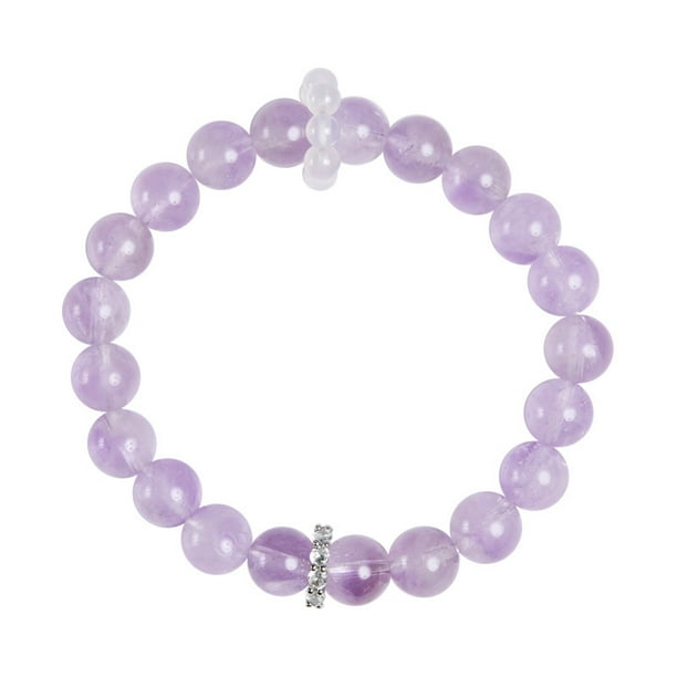 Pulsera redonda de amatista y calcedonia blanca para mujer de 9 mm