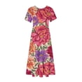 thumbnail image 3 of Amzcrzy Women's Summer Dresses 2024 Fashion Casual Bohemian Floral Beach Dresses Short Sleeve Crewneck Sundress Flowy Maxi Beach Dress Long Beach Midi Dress with Pockets S-2XL, 3 of 3