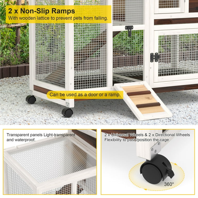 GOJOOASIS Rabbit Hutch Indoor, Chicken Coop Outdoor with 3