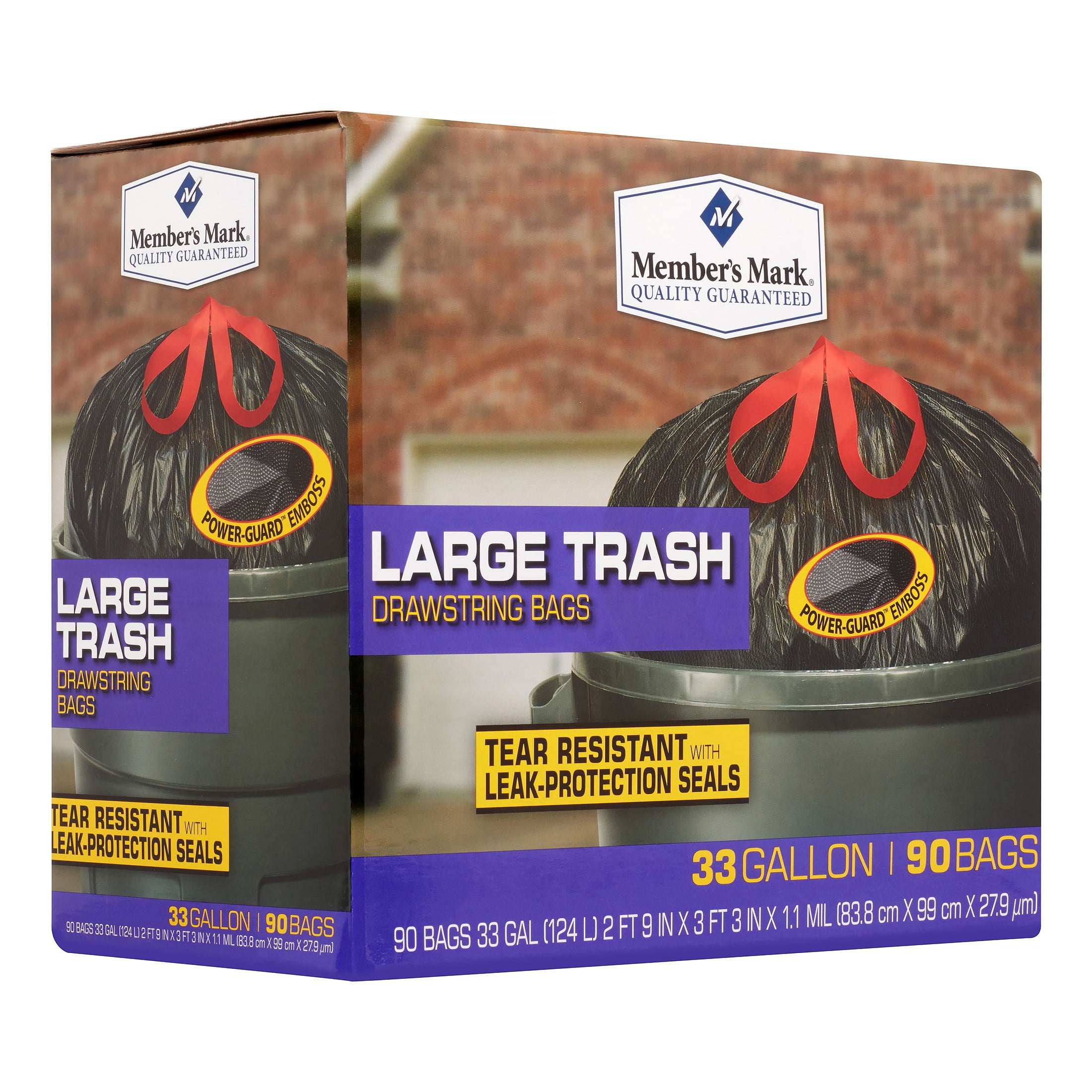 Member's Mark 33-Gallon Power-Guard Drawstring Trash Bags (90