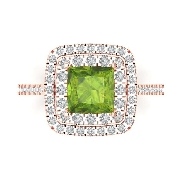 Halo Engagement Ring for Women - 2.07ct Natural Peridot in 14K Rose Gold Promise Ring