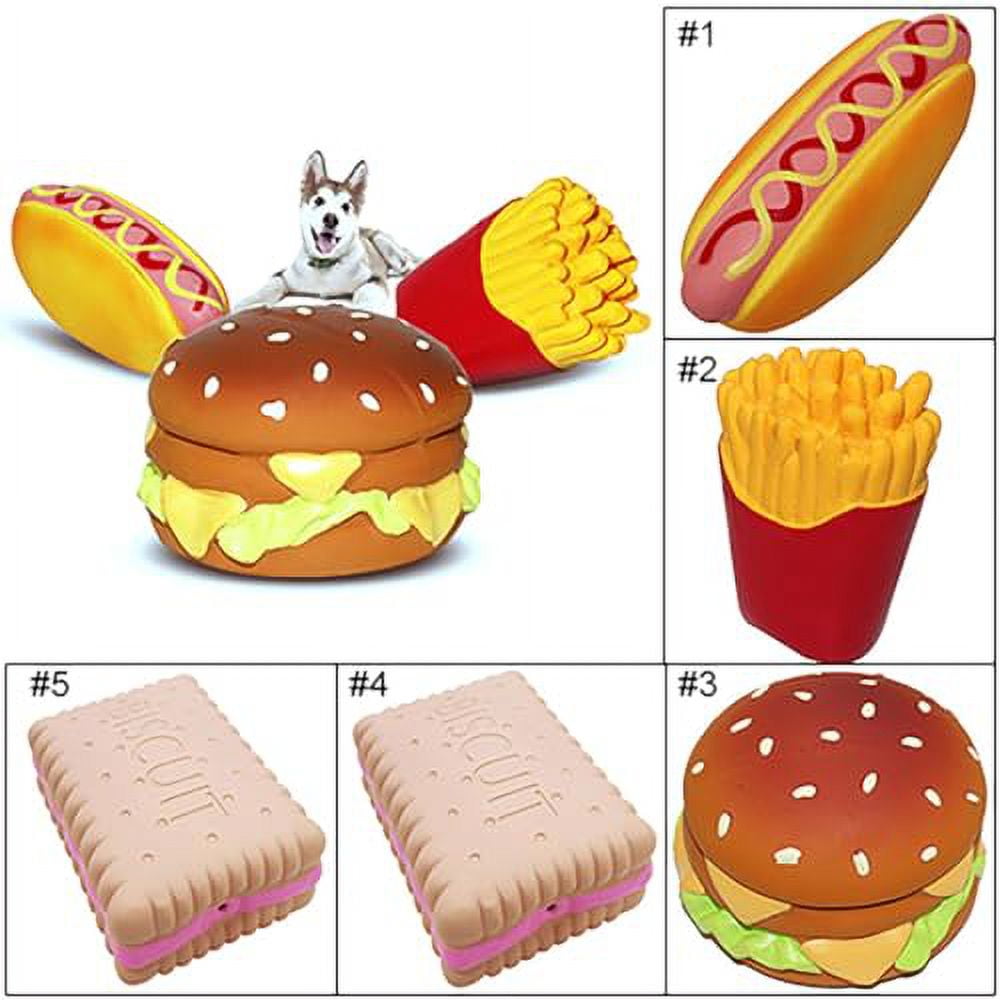 BOSREROY Pet Toy for Teething - Squeaky, Latex, Fun Shapes of Taco & Hamburger Proof Against Bites, Suitable for Puppy Play