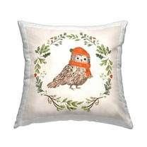 Stupell Industries Holiday Owl Wreaf Decorative Printed Throw Pillow, 18 x 18