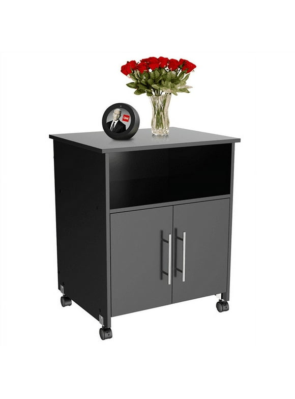 Yaheetech Rolling Home Office Printer Stand Storage Cart Cupboard Shelf Rolling Shelf Desk Black
