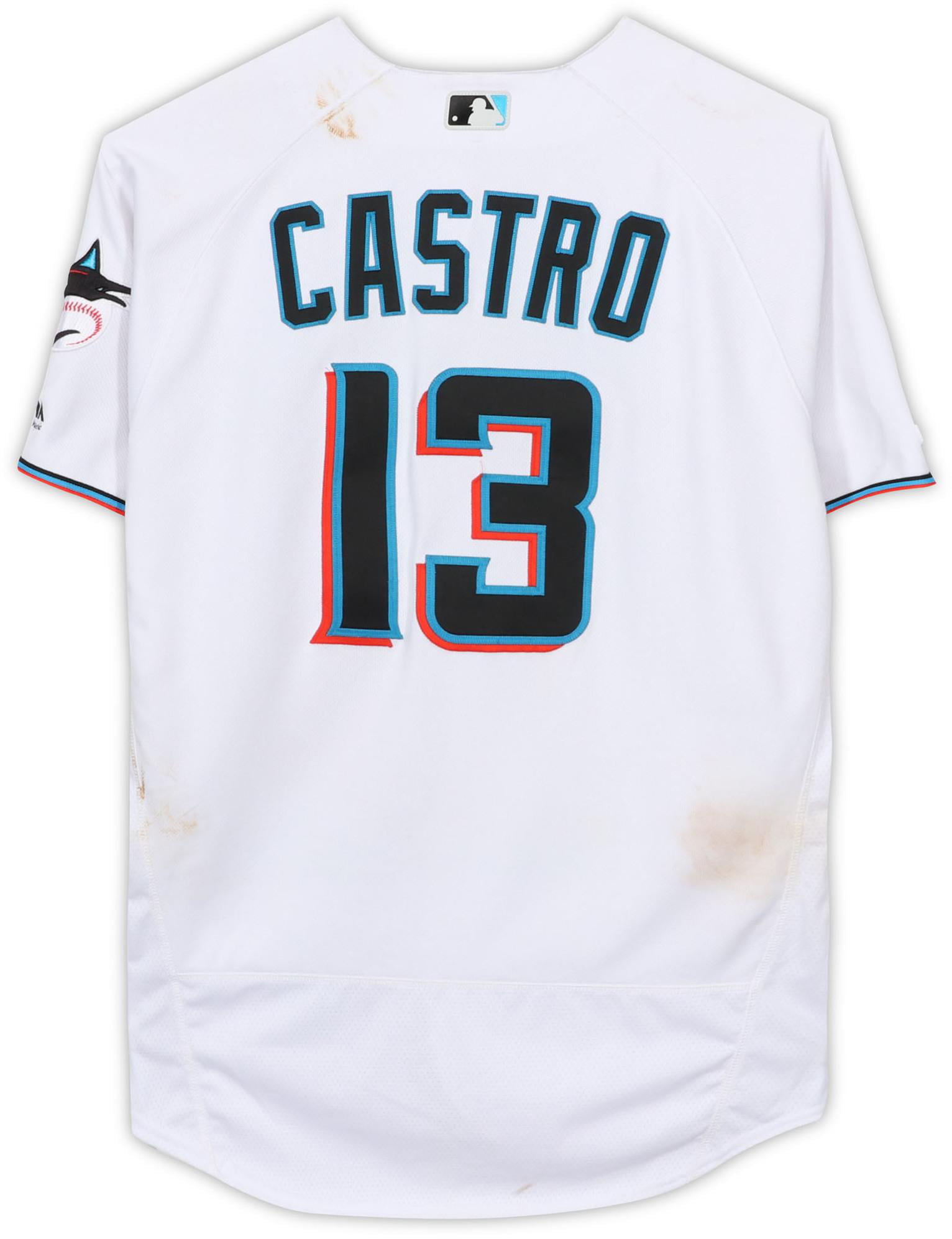 Starlin Castro Miami Marlins Game-Used #13 White Jersey vs. San Diego Padres on July 16, 2019 - 2-5, 3B, 3 RBI - Fanatics Authentic Certified - ...