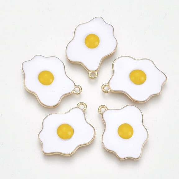 5pc Alloy Pendants with Enamel Fried Egg/Poached Egg Light Gold White 23.5x19x3.5mm Hole: 1.5mm DIY