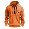 thumbnail image 2 of Men's Solid Color Half-Zip Hoodie, Oversized Plus Size Casual Pullover Fleece Sweatshirt for Fall Winter,Orange,M, 2 of 5