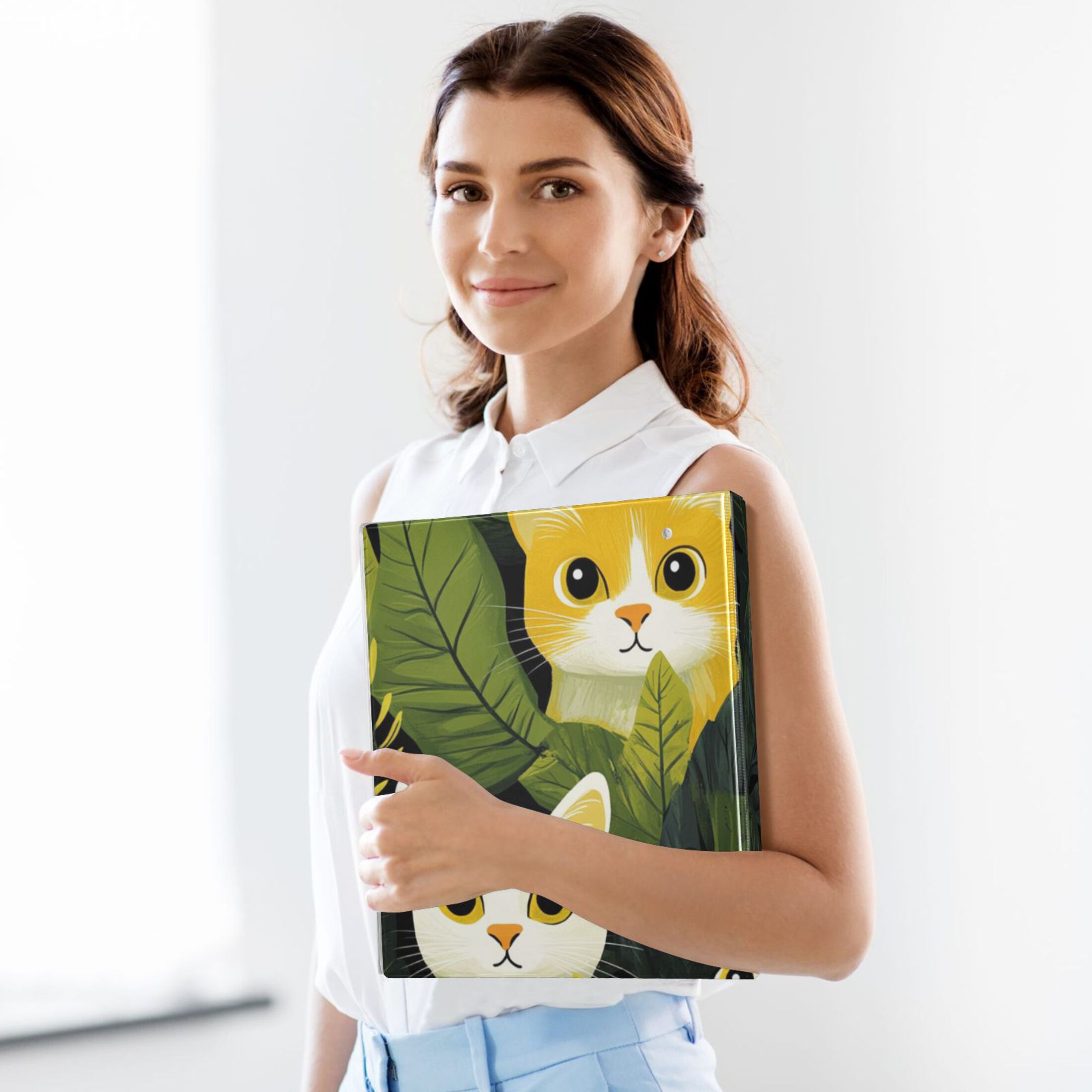 Leaves and Cats 3 Ring Binders 1.5 inch Hardcover File Folders with Interior Pockets A4 Size Organizer for School Office Hospital