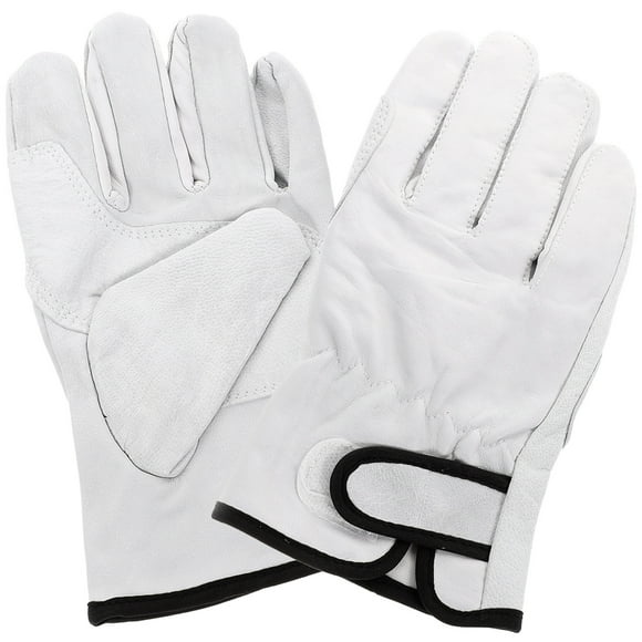 MasteelfCA 1 Pair Heat Resistant Leather Welding Gloves Adjustable Hook and Loop Sleeve Insulated Gloves for Stove Oven Welding Cotton Lining White