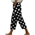 thumbnail image 3 of QATAINLAV Womens Plus Size Capri Pants Summer Casual Drawstring High Waist Wide Leg Cropped Trouser Trendy Polka Dot Print Beach Capris Pants Black XL Sales Today, 3 of 6