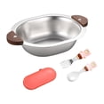 thumbnail image 2 of Cuencos bonitos para niños, cuenco aislado con asa, tenedor para ensalada, cuchara, cuenco de acero inoxidable fácil de limpiar, cuenco coreano para con tenedor rosa, 2 of 8