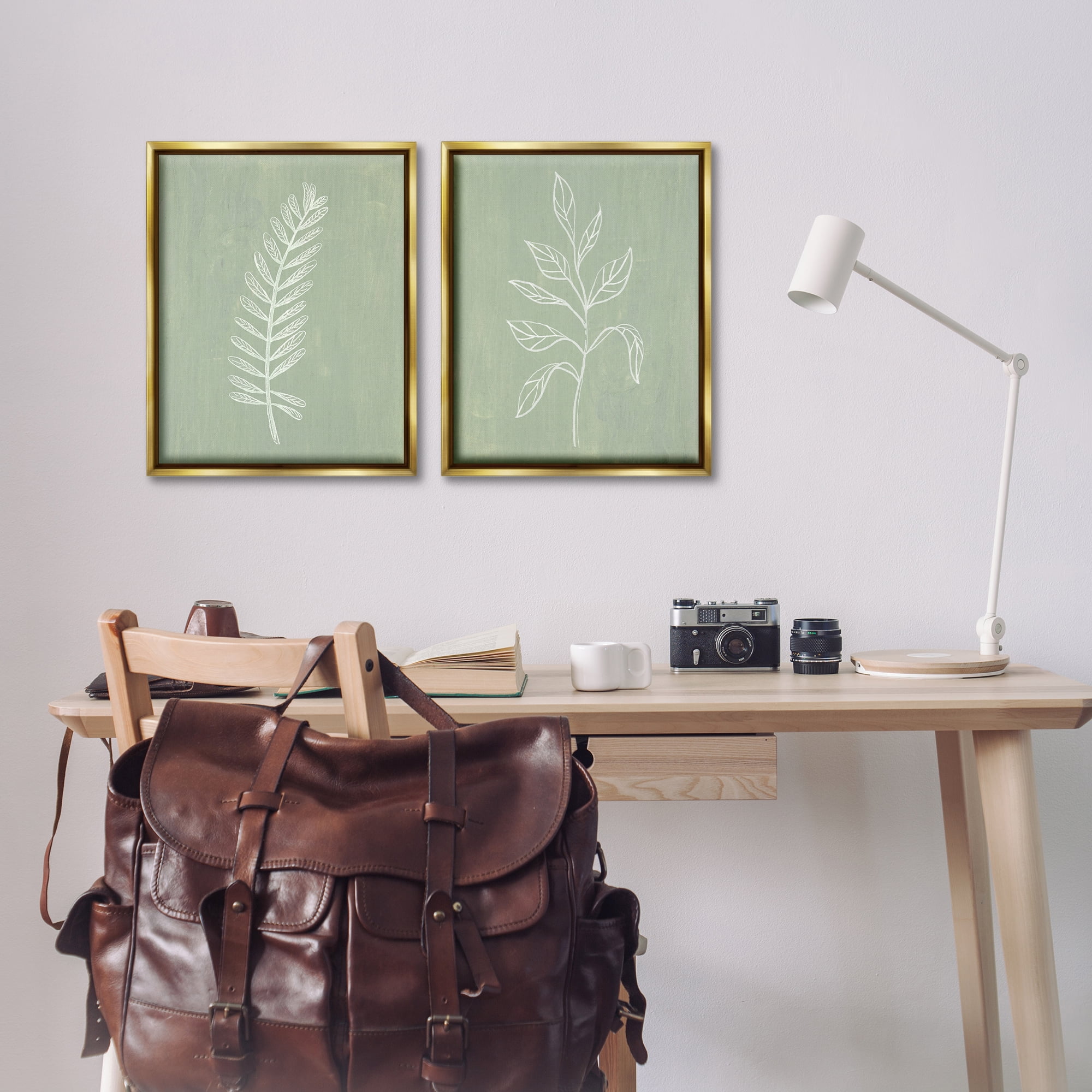 Stupell Industries Forest Fern Sprigs Floral & Botanical Painting Gold Floater Framed Canvas Art Print Wall Art, 17 x 21, Set of 2