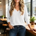 thumbnail image 3 of Horkkom V Neck Sweaters for Women Solid Color Work Pullover Knit Sweater Loose Casual Trendy Tops S, 3 of 6