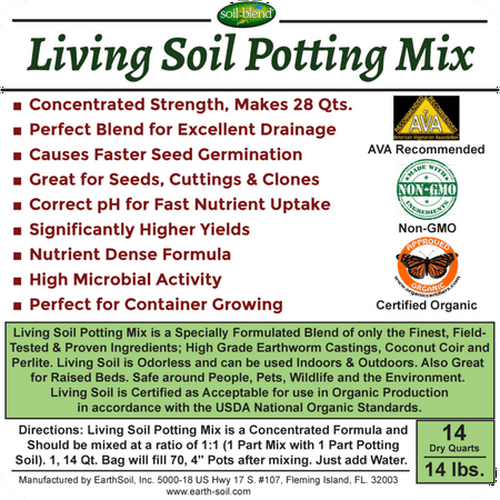 Living Soil Potting Mix Concentrated Blend of Earthworm Castings, Coconut Coir and Perlite. an excellent growing medium for a huge variety of
