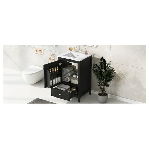 20" Bathroom Vanity with Sink, Bathroom Cabinet with Soft Closing Door, and A Drawer, Black